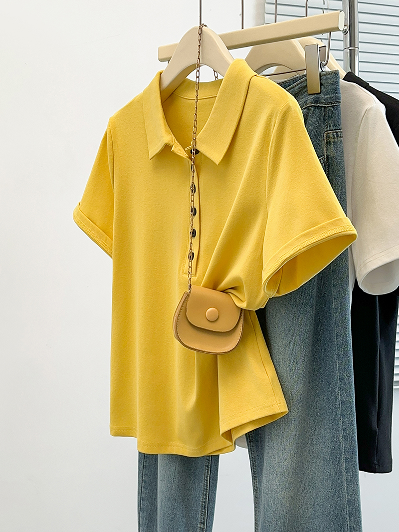 RY465# 实拍2026夏装新款胖mm大码女气质休闲polo领正肩显瘦短袖T恤