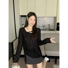 批发实拍2026<b class='q'>春</b>装新款胖mm大码女时尚纯欲风亮闪闪设计感长袖上衣