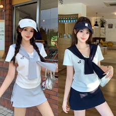 批发实拍2026夏装新款胖mm<b class='q'>大码</b>女休闲<b class='q'>运动</b>风披肩刺绣T恤半身裙三件套