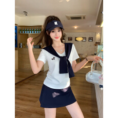 批发实拍2026夏装新款胖mm<b class='q'>大码</b>女休闲<b class='q'>运动</b>风披肩刺绣T恤半身裙三件套