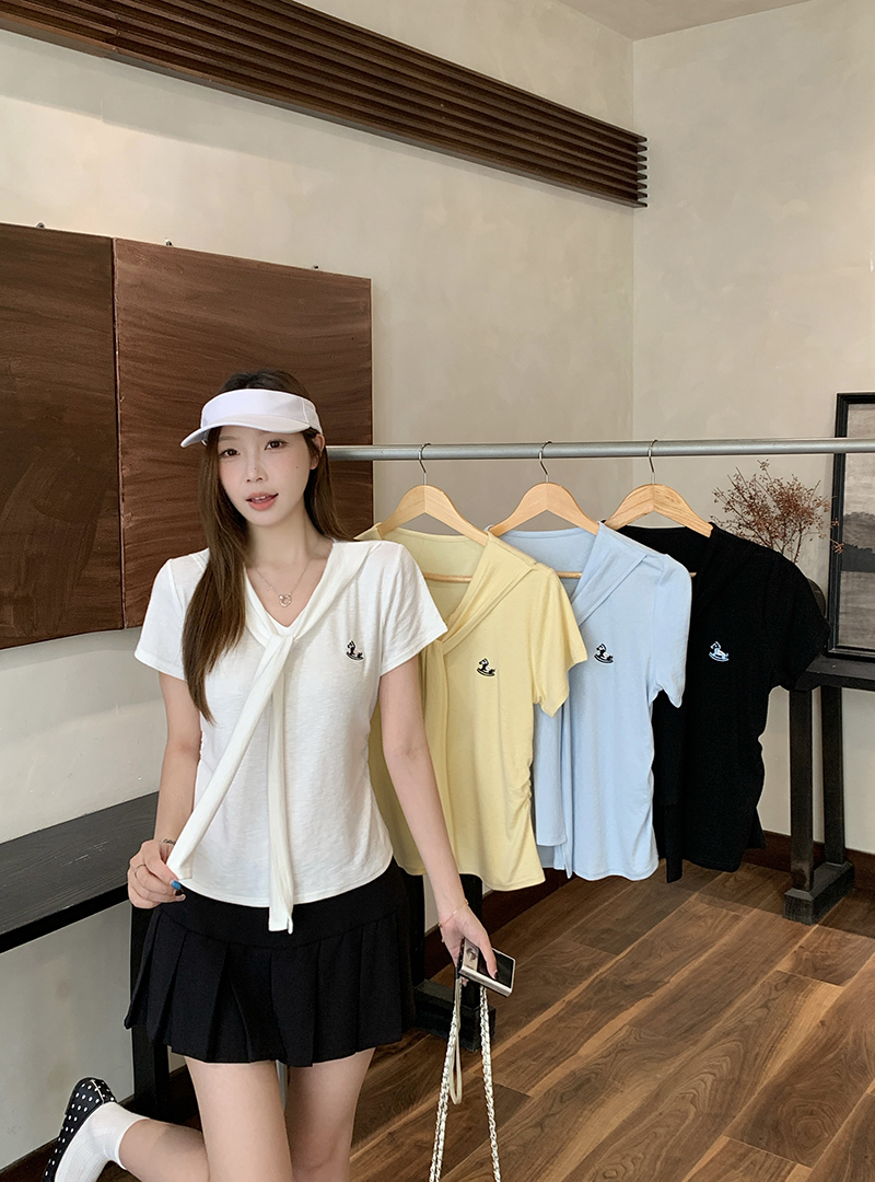 실사 2026 여름 드레스 새로운 지방 mm 빅 사이즈 여성 레저 품격 만화 자수 숄 긍정적 인 어깨 반팔 티셔츠