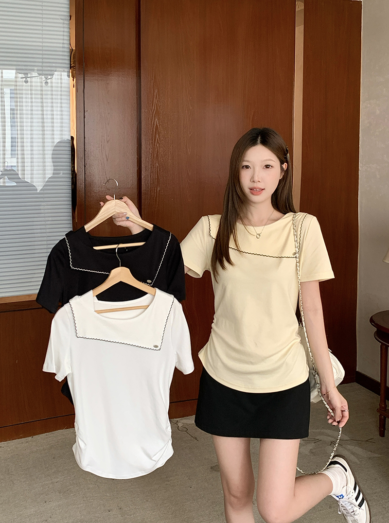 실사 2026 여름 드레스 새로운 지방 mm 빅 사이즈 여성 한 부서 캐주얼 연령 감소 디자인 센스 꼬집기 허리 곡선 반팔 티셔츠