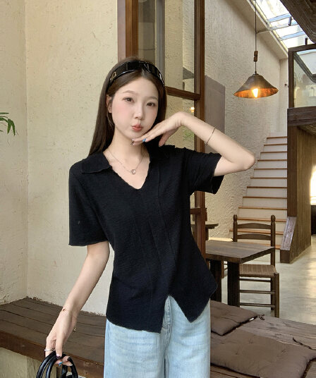 실사 2026 여름 드레스 새로운 지방 mm 빅 사이즈 여성 디자인 센스 폴로 칼라 몸매 가꾸기 슬림해 보이는 프릴 반팔 티셔츠