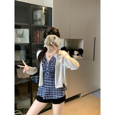 批发实拍2026早秋新款胖mm大码女韩系纯欲格纹吊带防晒开衫外套两件套