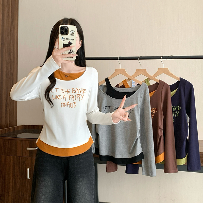 秋装新款胖mm大码女设计感假两...