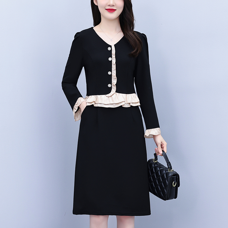MY13858# 女裝貨源大码裙子韩版法式气质简约褶皱设计感修身显瘦长款连...