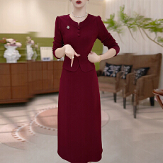 批发<b class='q'>高档</b>贵夫人长袖<b class='q'>连衣裙</b>女2026秋冬加厚配大衣喜婆婆婚宴礼服裙子