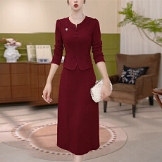 批发<b class='q'>高档</b>贵夫人长袖<b class='q'>连衣裙</b>女2026秋冬加厚配大衣喜婆婆婚宴礼服裙子