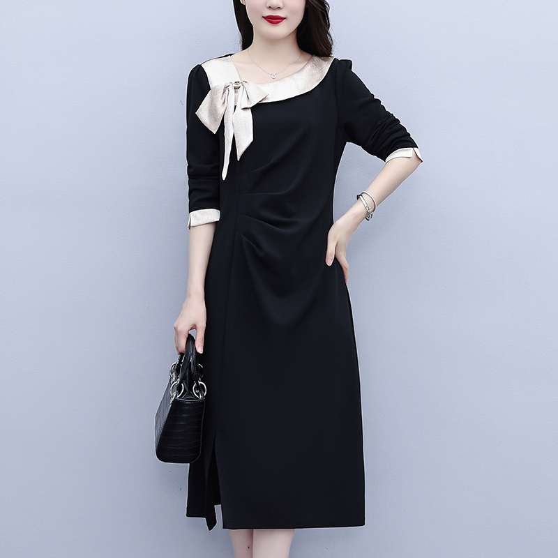 MY13853# 女裝貨源大码裙子新款法式洋气拼接显瘦御姐风气质减龄长袖连...