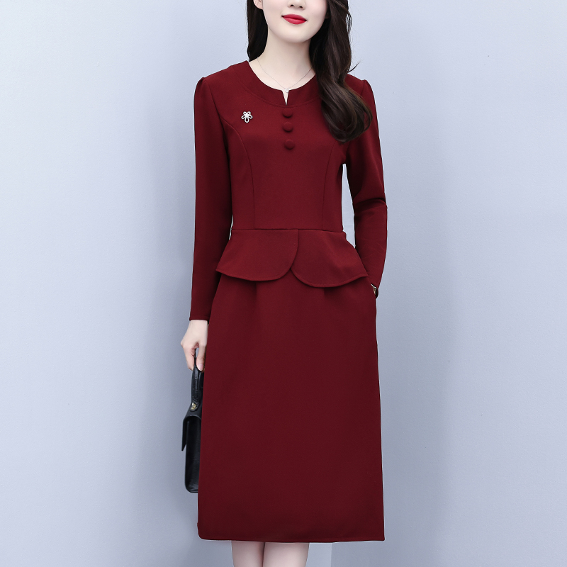 MY13852# 女裝貨源安哥拉红加厚裙子新款高级感气质收腰显瘦假两件连衣...