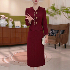 批发长袖高档V领假两件连衣裙女2025秋冬新款喜婆婆加厚显瘦礼服<b class='q'>裙子</b>