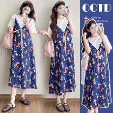 批发实拍<b class='q'>孕妇</b><b class='q'>夏新</b>款假两件连衣裙宽松大码气质显瘦减龄连衣裙