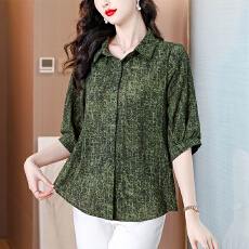 批发2026春夏新款洋气妈妈装半袖<b class='q'>衬衫</b>开衫遮肉气质减龄大码休闲<b class='q'>衬衣</b>