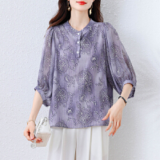 批发实拍夏装新款大码女装<b class='q'>妈妈</b>印花高档雪纺衫宽松遮肉显瘦上衣女