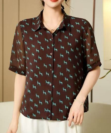여성 반팔 쉬폰 셔츠 2026 새로운 빅 사이즈 여성 의류 여름 프린트 맨위 오픈 가디건 외국 가스 작은 셔츠 얇은 스타일
