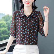 批发中年<b class='q'>妈妈</b>春夏装薄款洋气雪纺衬衫2026新款高档遮肉显瘦小衫上衣