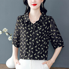 批发中年<b class='q'>妈妈</b>夏装洋气雪纺衬衫2026新款高档遮肉显瘦碎花减龄小衫上衣