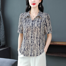 批发端庄大气妈妈夏装翻领<b class='q'>雪纺</b><b class='q'>衬衫</b>2026新款中老年女装半袖T恤小衫