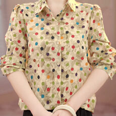 批发复古彩色<b class='q'>波点</b>翻领<b class='q'>衬衫</b>女中年妈妈长袖<b class='q'>雪纺</b><b class='q'>衬衣</b>洋气百搭外穿内搭衣
