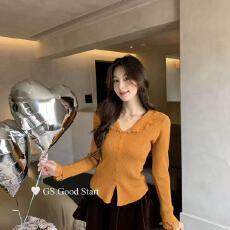 批发秋冬季设计感<b class='q'>蕾丝</b>花边针织开衫女新款韩系娃娃领显瘦气质长袖