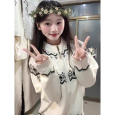 批发美式复古费尔岛提花针织<b class='q'>开衫</b>女秋季高级感慵懒白色毛衣外套