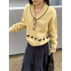 2025冬季新款韩系简约气质显瘦V领复古费尔岛百搭羊毛针织毛衣女