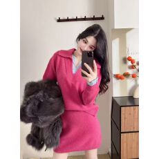 批发高级感气质翻领拼接假两件针织毛衣秋冬新款宽松大码显瘦两件套女