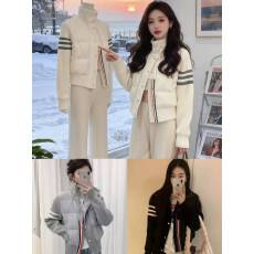 批发韩系学院风设计感拼接针织棉服<b class='q'>男</b>女秋冬独特别致立领轻薄棉衣外套