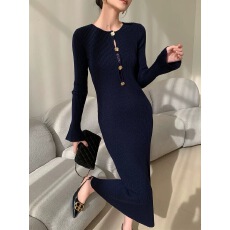 批发林关关黑色针织连衣裙<b class='q'>冬</b>季法式小资气质修身包臀裙毛衣内搭打底裙