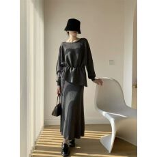 批发时尚套装通勤百搭<b class='q'>秋</b>冬新款舒适上衣长裙两件套休闲显瘦