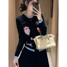 批发藏蓝色毛衣套装女2025年新款秋冬穿搭一整套提花上衣