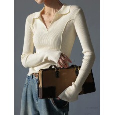 批发独特超好看Polo领<b class='q'>针织</b>衫毛衣女款2025新款冬季修身内搭打底衫<b class='q'>上衣</b>