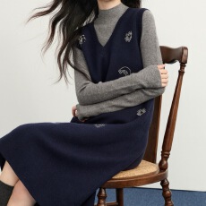 批发2025减龄好看千金风刺绣V领背心裙子女<b class='q'>秋</b>冬新款无袖连衣裙