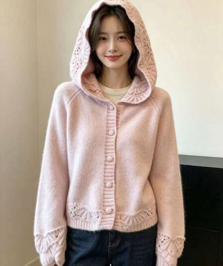 보존 섹션 추천 한 부서 홀로우 아웃 후드 스웨터 니트 오픈 가디건 여성 2026 새로운 자이언트 잘 생긴 부드러운 찹쌀 맨위