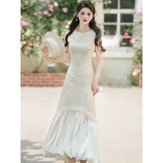 批发法式优雅赫本风花苞下摆高腰无袖背心连衣裙夏披肩套装