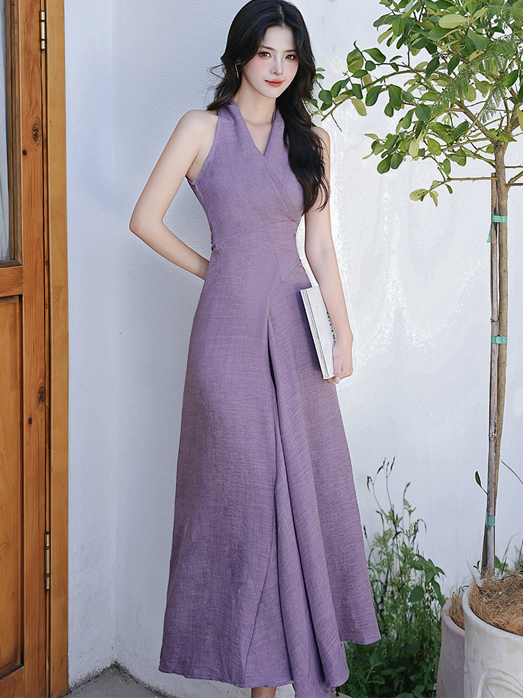 FA33806# 高级设计感连衣裙女新款挂脖大摆长裙子 服裝批發女裝批發服飾貨源