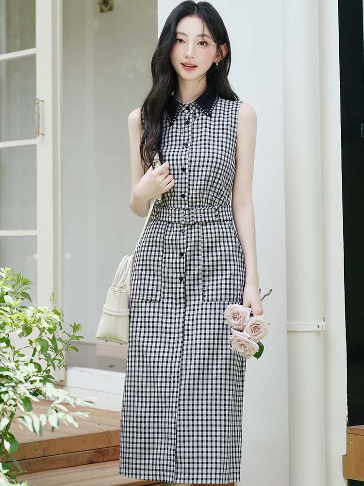 FA33807# 极简主义高品质手工缝线亚麻棉收腰背心裙 服裝批發女裝批發服飾貨源