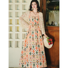 批发2026新款海边度假民族风度假独特小众吊带裙超好看沙滩印花