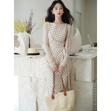 批发法式温柔风复古波点无袖<b class='q'>背心连衣裙</b>气质巨好看独特漂亮收腰长裙子