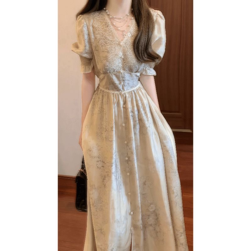 실사 천헤 밍밍 오리지널 시리즈 드레스 무거운 작업 자수 높은 지점 주간 실크