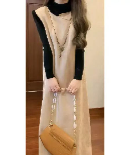 새로운 중식 복잡한 고대 국가 트렌디 패치워크 모피 민소매 베스트 치파오 드레스 검정색 스웨터 니트 스웨터 가을 겨울