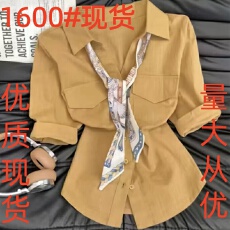批发自留爆款推荐~复古港味配丝巾衬衫女夏季减龄收腰显瘦短袖薄上衣