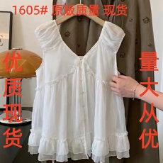 批发上身超温柔~甜系荷叶边拼接V领无袖衬衫女2026夏季超火减龄上衣服