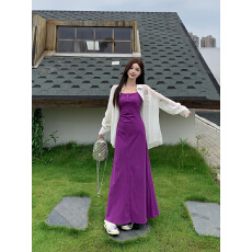 批发<b class='q'>夏</b>季新款方领无袖高品质针织吊带裙天丝衬衫气质设计感时尚两件套