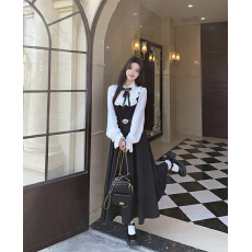 批发大码学院风气质撞色假两件连衣裙女2026新款早春衬衫领高级感长裙