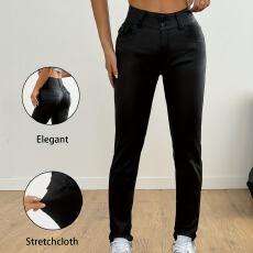 批发美式新款<b class='q'>女士</b>优雅休闲百搭显瘦黑色打底涂层小脚裤牛仔裤女