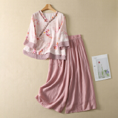 批发实拍2026<b class='q'>夏季</b>天丝大码印花套装气质复古上衣时尚阔腿裤