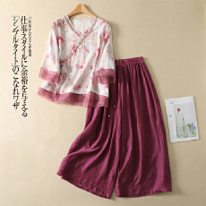 批发实拍2026<b class='q'>夏季</b>天丝大码刺绣印花套装气质复古上衣时尚阔腿裤