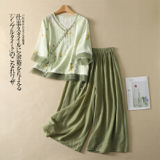 批发实拍2026<b class='q'>夏季</b>天丝大码刺绣印花套装女气质复古上衣时尚阔腿裤