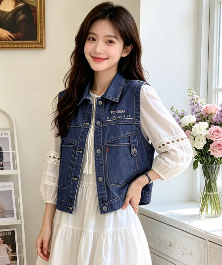 2026 가을 국풍 새로운 중식 새로운 폴로 칼라 데님 트렌드 워크웨어 자수 빅 포켓 다용도 베스트 맨위